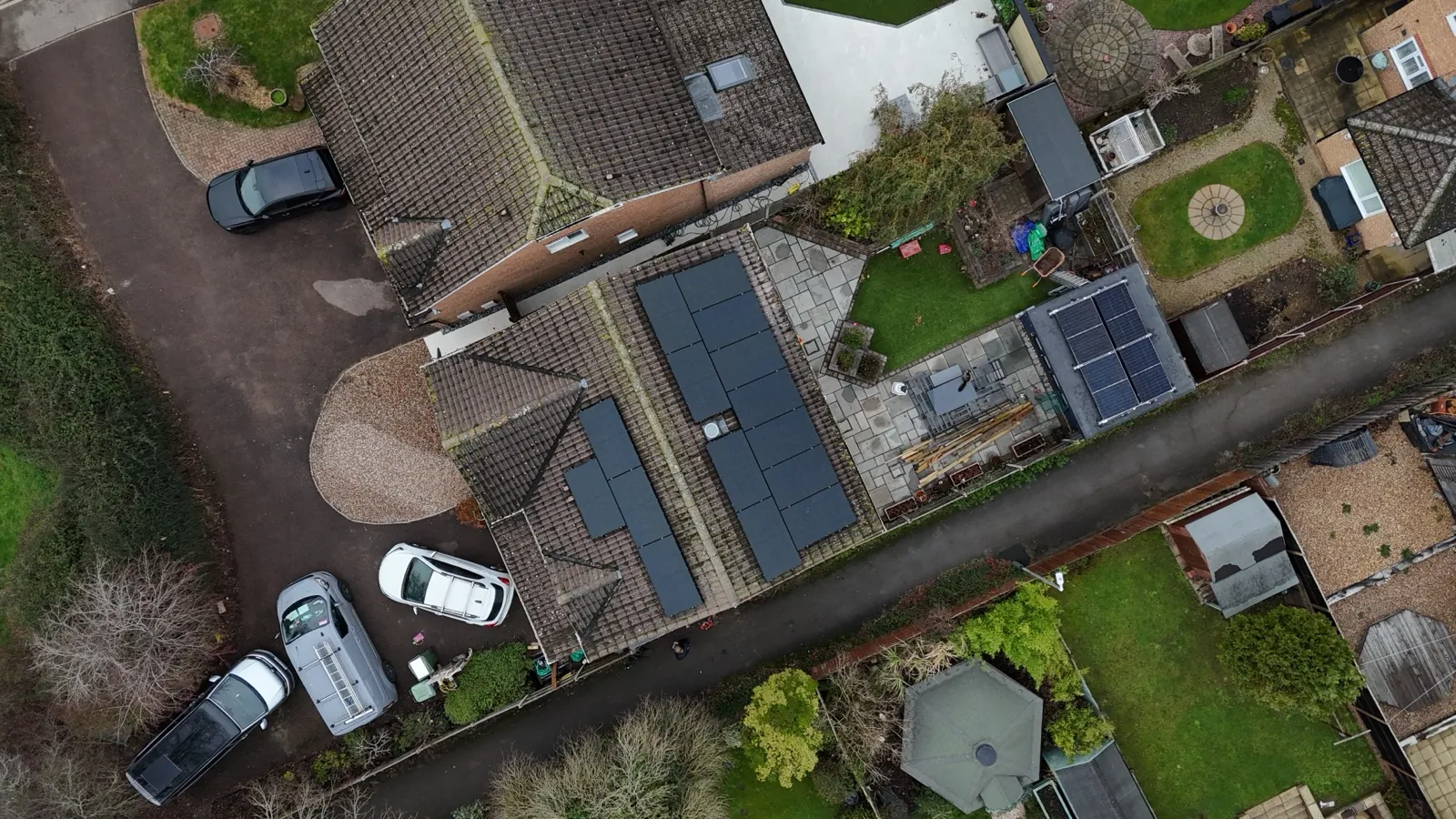 EV charging hub at a Milton Keynes business park, aerial view of 24 charge points