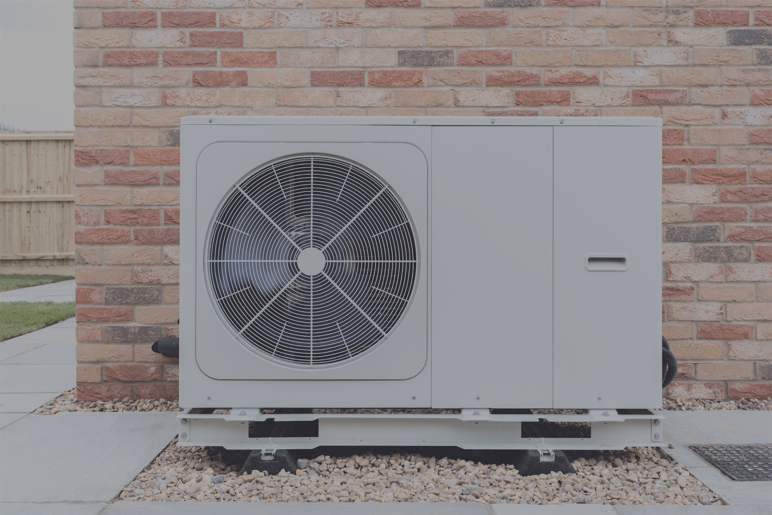 Air source heat pump outdoor unit at residential property